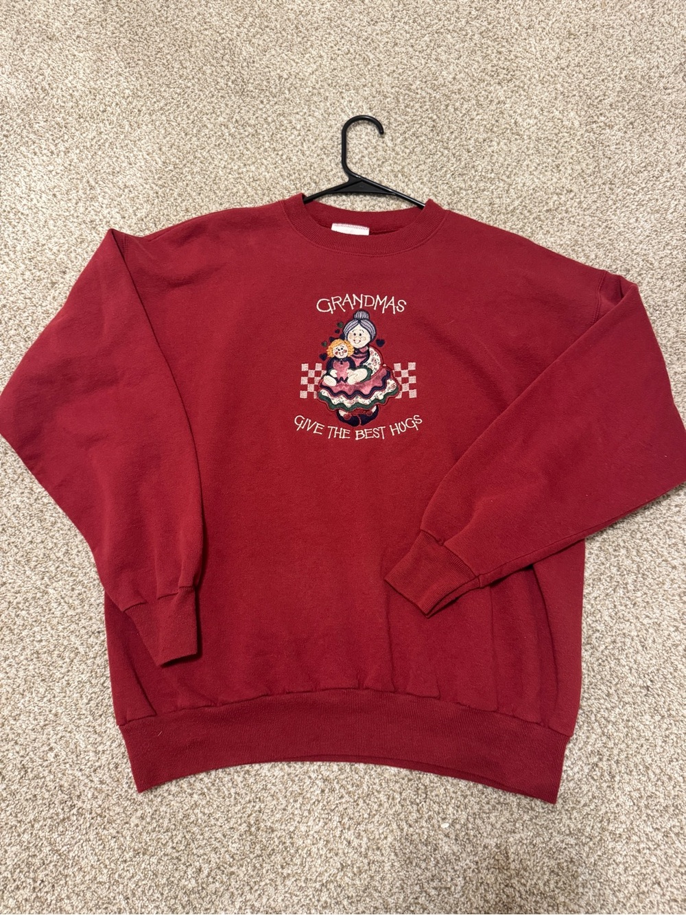 Vintage Grandmas Give The Best Hugs Burgundy Crewneck Sweatshirt
